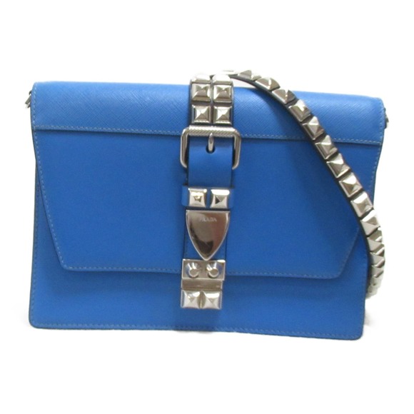 Prada Handbags - Prada Studded Shoulder Bag Saffiano Leather Blue